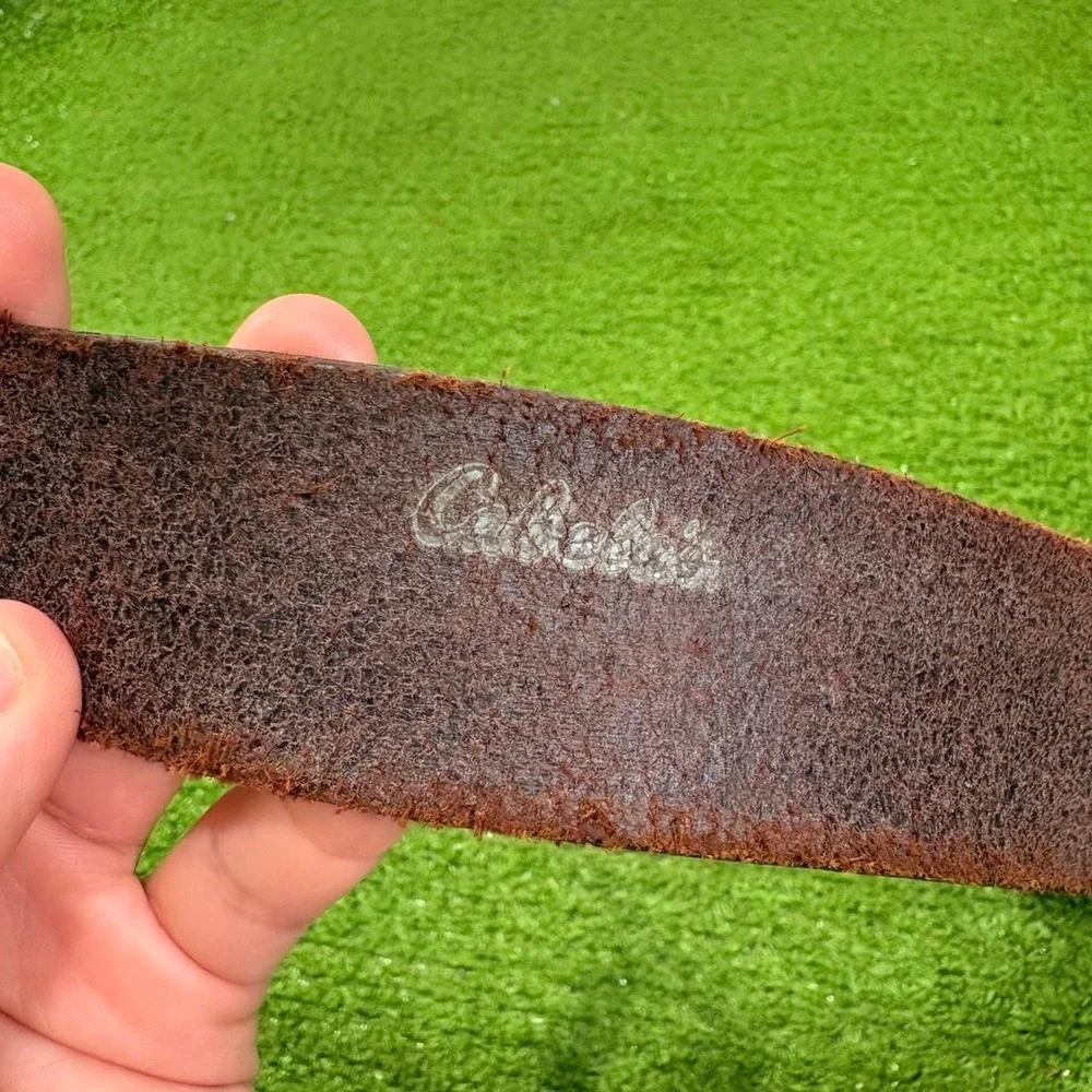 Cabelas Leather Brown Belt Size 32 /90‎ 1379 Solid Brass Buckle